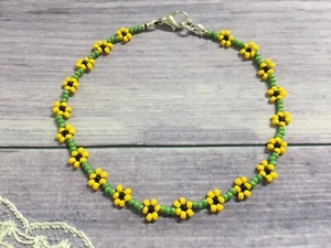 Daisy Chain Anklet /  Bracelet , Handmade Bracelet /Ankle Bracelet - Yellow - Picture 1 of 2