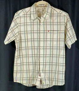Camicia Quiksilver uomo L avorio marrone blu quadri quadri manica corta bottoni davanti - Foto 1 di 12
