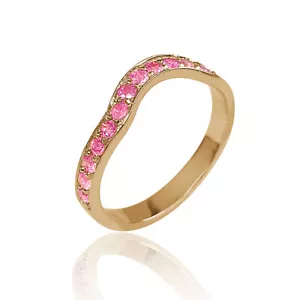 Deluxe Curved 14K Yellow Gold Pink Sapphire Stackable Eternity Ring Band - Picture 1 of 4