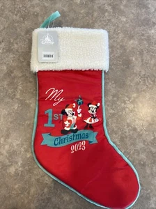 Disney Santa Mickey Mouse and Minnie Mouse ''My 1st Christmas 2023'' Stocking - Picture 1 of 2