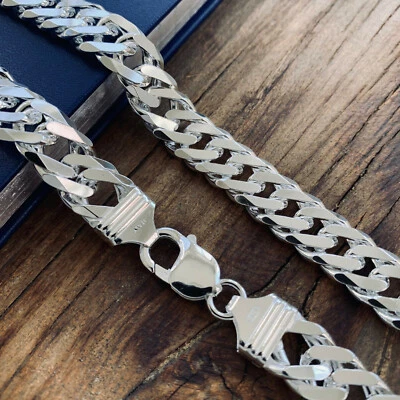 Pulsera o collar de cadena cubano doble de plata esterlina 925 sólida real para hombre y niño Foto 1 de 4