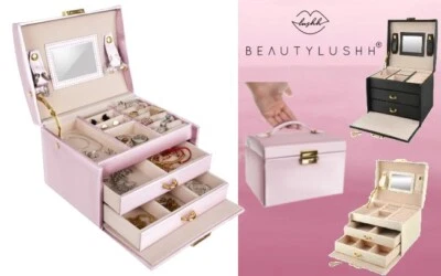 Portagioie Specchio Scatola Portagioielli espositore Porta Gioielli Eco Pelle - Immagine 1 di 2