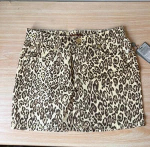 NEW 7 FOR ALL MANKIND GIRLS MULTI COLOR LEOPARD MINI STRETCH COTTON SKIRT SZ 14 - Picture 1 of 4
