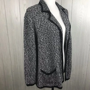 NWT Ann Taylor Jacket Sweater $90 Black And White Knit Open Front Pockets Size L - Picture 1 of 8