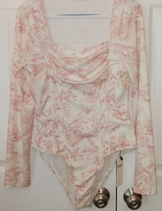 YOZY ONE PIECE BODY SUIT PINK WHITE FLORAL WOMEN SIZE XL - Picture 1 of 5