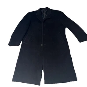 Chaps Ralph Lauren Coat Mens 42R Cashmere Wool Blend Black Long Lined - Picture 1 of 8