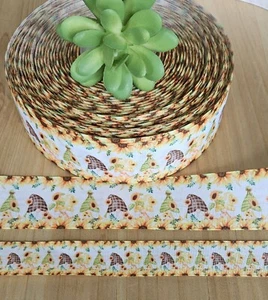 Girasoli 7/8 & 1,5" (1 YD) nastro gnomo grosgrain fiocchi corone autunno autunno - Foto 1 di 2