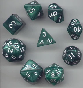 NUEVO Dados RPG Especiales 9 piezas - Verde Perla - Juego estándar más D24 y D30 - Imagen 1 de 3