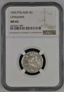 1593 POLAND 3G LITHUANIA NGC MS 65 TOP-POP VERY RARE!!!!!!!!!! - Picture 1 of 2