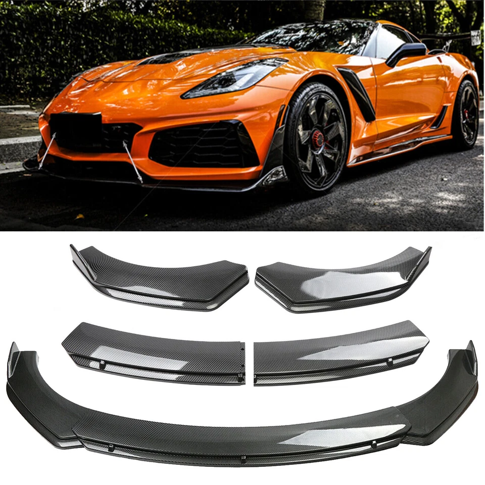 For Chevy Corvette C8 Carbon Fiber Style Front Bumper Splitter Spoiler Body Kit Foto 1 de 4