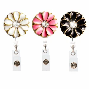 Bling Rhinestone Flowers Retractable ID Name Badge Reel with Alligator Clip - Picture 1 of 32