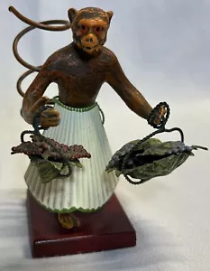 VTG Antique Petites Choses Cast Iron Monkey Figurine Garden Picking Harvesting - Picture 1 of 14