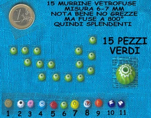 15 murrine di murano cotte verdi  misura 6-7 mm per fare ciondoli anelli etc  - Picture 1 of 1