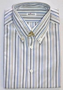 Kiton handgefertigtes weißes mehrfarbiges schmales Herrenhemd Größe 15,75 NEU $ 600 - Bild 1 von 10