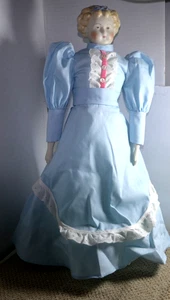Porcelain head/hands/feet antique doll from 1956 blue dress /blonde hair/ boots - Picture 1 of 11