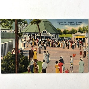 Postal de lino Lake Compounce Bristol CT Amusement Park Midway vintage años 40’s - Imagen 1 de 2