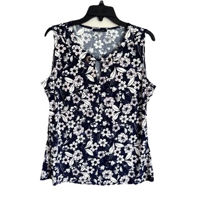 Blusa Pullover Tommy Hilfiger Azul Rosa Floral Detalle Ojal Talla Grande Foto 1 de 4