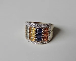 Vergoldeter Silber Ring mit Edelsteinen - Saphiren und kleinen Diamantsplittern  - Bild 1 von 7