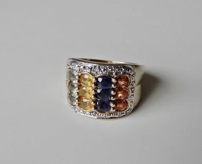 Vergoldeter Silber Ring mit Edelsteinen - Saphiren und kleinen Diamantsplittern  - Bild 1 von 4