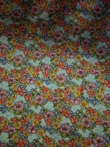 Vintage Blue W/pink Blue and yellow flowers Quilting Fabric One piece 43" x 86" - Picture 1 of 2