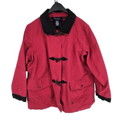 Chaqueta Denim & Co para Mujer 1X Abrigo de Algodón Forrado a Cuadros Rojo Toggle Lona Informal Foto 1 de 4