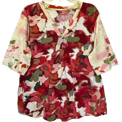 Blusa Top Westbound Abstracto Floral Cuello en V Manga Dolman 1X Artística Boho Chic Foto 1 de 4
