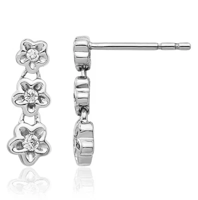 14K 纯白金钻石 3 花线条吊坠耳环 — 第 1/4 张图片