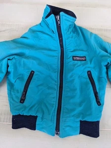 Vintage Lands End Teal Jacket Boys Medium Fleece Lined Zip Squall 90s USA Made - Picture 1 of 9
