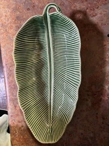 World Market Ceramic Green Banana Leaf Serving Dish Pottery Tray 14 X 8 Inch - Picture 1 of 6
