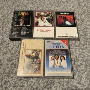 Lot Of 5 Music Cassette Tapes Elton John Abba Bee Gees Meat Loaf (UNTESTED) - Picture 1 of 10