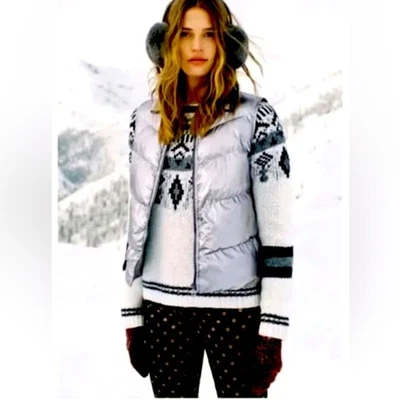 Traje espacial Anthropologie plateado metálico chaleco acolchado cremallera cuello bolsillos usado en excelente estado talla M Foto 1 de 4