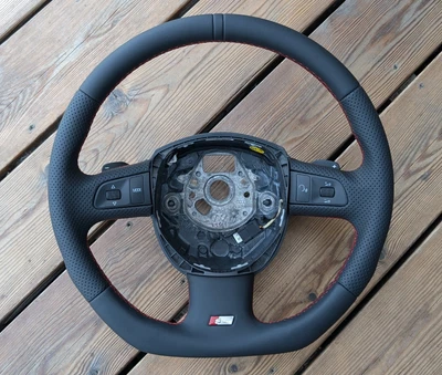 NUEVO CUERO Volante Audi A6 C6 A4 B7 Q7 S-line FONDO PLANO Raya Negra Foto 1 de 4