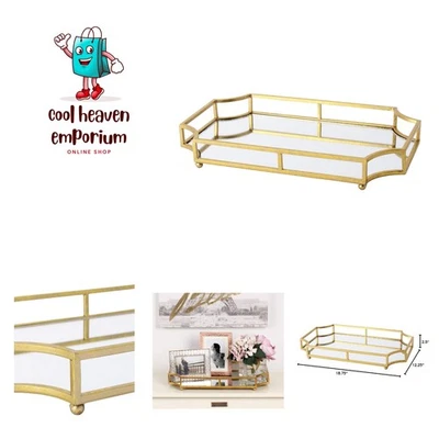 Glamorosa Bandeja de Acento Espejada Dorada con Diseño Festoneado - 18.75" x 12.25" Foto 1 de 4