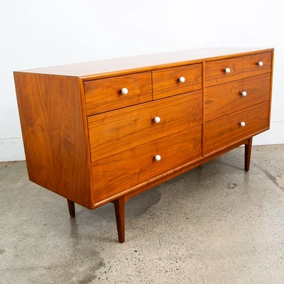 Cómoda moderna de mediados de siglo Credenza 8 cajones declaración Drexel vintage nogal Foto 1 de 4