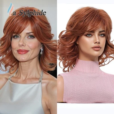 Peluca corta rizada de jengibre con flequillo para mujer pelucas bob rizadas en capas uso diario  Foto 1 de 4