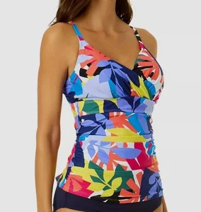 Camiseta Tankini Anne Cole Estampada Frente Torcido Con Aros Floral, Talla 34C/36B Nueva con Etiquetas - Imagen 1 de 5