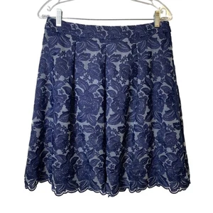 Talbots Damen blau Blumen Spitze gefüttert gewellter Saum A-Linie Rock Gr 8 Petite - Bild 1 von 7
