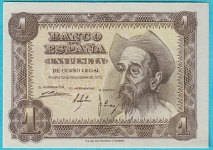 1951 1 PESETA SPAIN BANCO DE ESPANA PICK # 139a UNCIRCULATED NOTE R2062502 - Bild 1 von 2