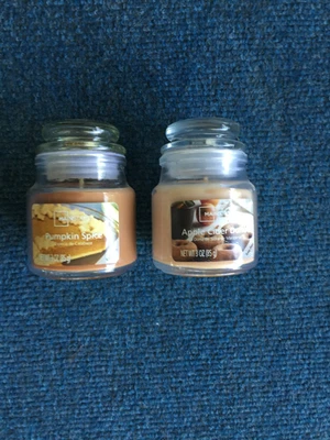 2 MAINSTAYS ESPECIAS DE CALABAZA Y SIDRA DE MANZANA 3 OZ tarro de vidrio vela mecha única Foto 1 de 3