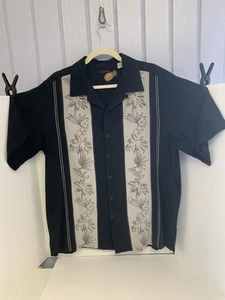 Caribbean, Shirt Men Large Black Short Sleeve Button Up Camp Bowling - Picture 1 of 5