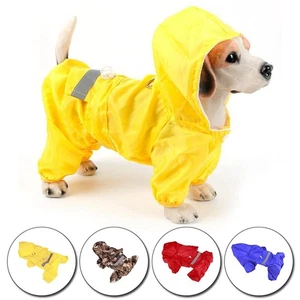 Pet Dog Cat Rain Clothes Costume Hooded Raincoat Jacket Puppy Waterproof Coat UK - Picture 1 of 14