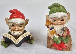 2 Vintage Homco Santa’s Elfe Elfen Weihnachten Feiertag Figuren Keramik #5406 - Bild 1 von 8
