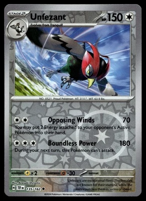 UNFEZANT 135/162 UNCOMMON TEMPORAL FORCES POKEMON - Image 1 of 4
