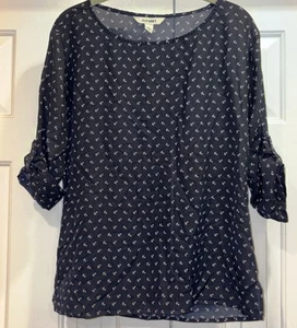 Anchor Print Blouse Old Navy Women S Roll Tab Sleeves Boat Neck Loose Top Travel - Picture 1 of 17