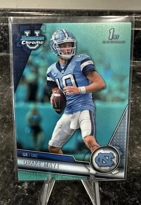 2023 Bowman University Chrome #200 Drake Maye 1st Rookie Aqua Refractor /299 - Image 1 of 4