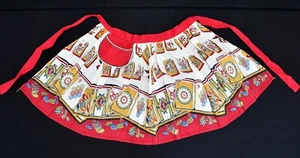 Medio Delantal Vintage Rojo Blanco con Acordeón Floral Multicolor Plisado Algodón Nuevo de Lote Antiguo - Imagen 1 de 7