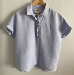 Camisa Top Rachel Zoe 100% Lino Puño Enrollado Abotonado Azul Cuadrado Para Mujer Talla M - Imagen 1 de 4