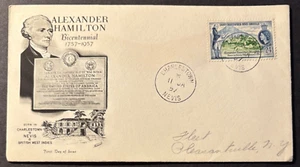 Bicentennial of Alexander Hamilton birth, Charlestown, Nevis cancel with insert - Picture 1 of 2