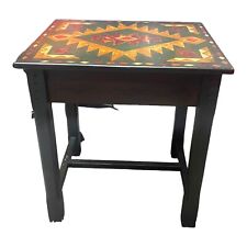 Southwestern Inlaid Side Accent Table Wood Table Nightstand 26” Aztec Print VTG