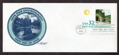 1996 #U640 32c SAVE OUR ENVIRONMENT Artmaster Cachet Postal Stationery FDC - Image 1 of 2